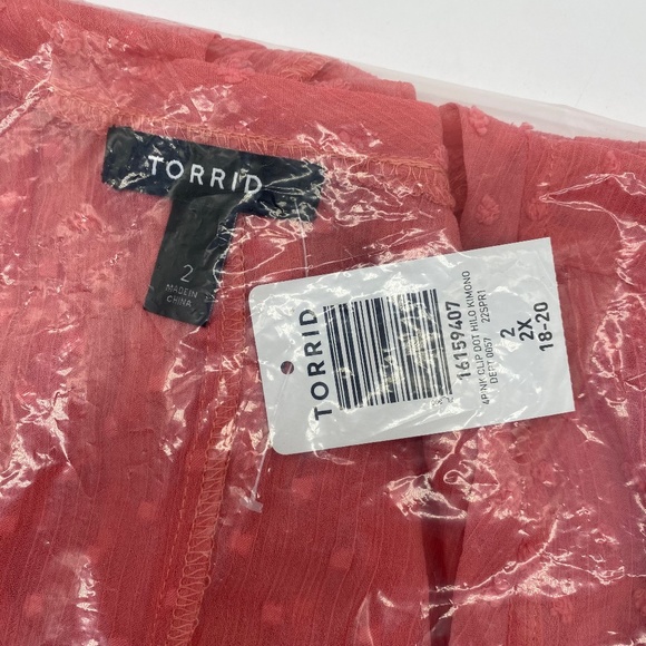 Torrid Women’s Plus Size Coral Pink Hi-Lo Clip Dot Open Kimono Sizes 1X 2X 3X 4X - Picture 12 of 14